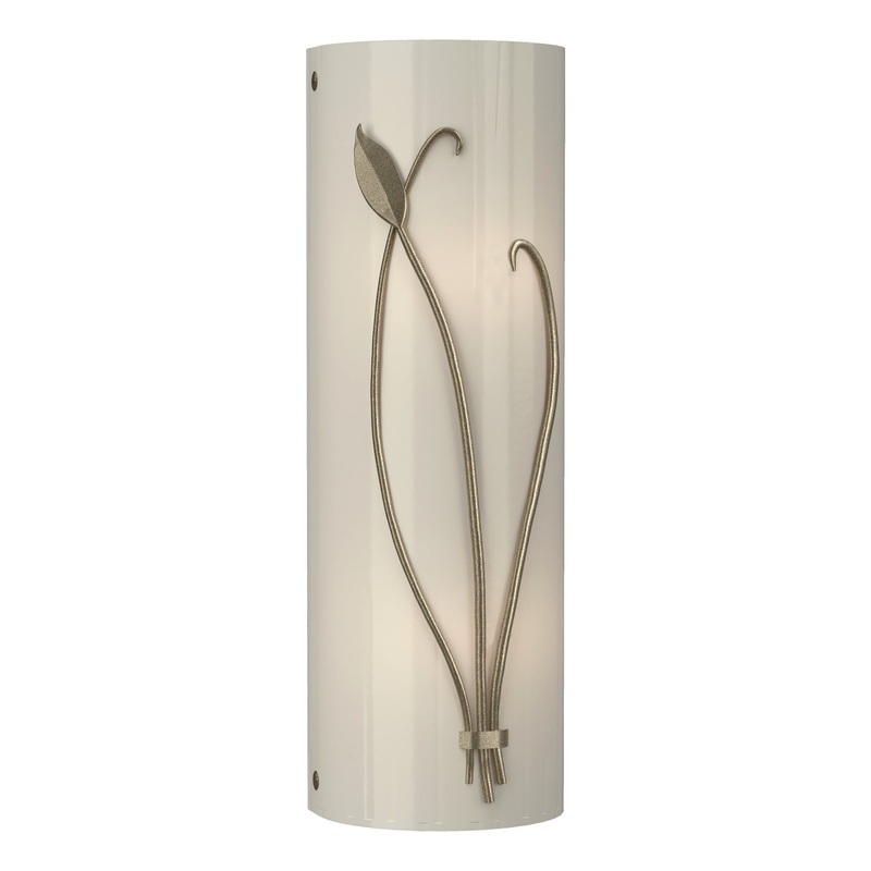 Forged Leaf and Stem Sconce Soft Gold Ivory Art Glass (CC) Right