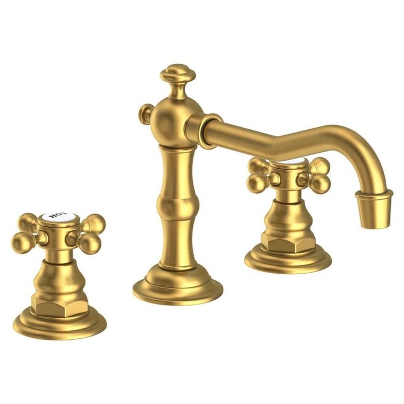 Lavatory Faucet Chesterfield Widespread 8 to 20 Inch Spread 2 Cross ADA Satin Brass PVD 1.2 Gallons per Minute Brass Spout Height 3-5/16 Inch