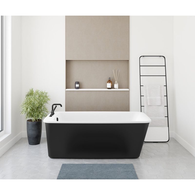 MAAX 105798-000-001-105 Lounge AcrylX Freestanding End Drain Bathtub in White with Black Skirt