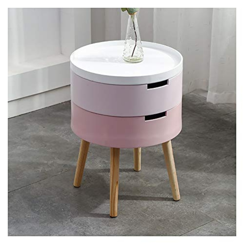 Nightstand J-Tavolino Laterale Comodini Camera Comodino Camera Rotonda Comodino Bagagli Piccolo Locker Piccolo Appartamento Bagagli Stile Nordico Tavolini da caff (Color : Pink)