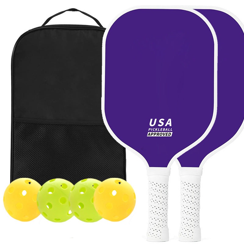 Purple Fiberglass Pickleball Paddle Set – 2 Minimalist Paddles, 4 Balls, and Carry Bag for Outdoor Play