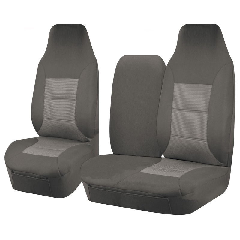 Seat Covers for TOYOTA HI ACE TRH-KDH SERIES 03/2005 – 2015 LWB UTILITY VAN FRONT HIGH BUCKET + _ BENCH WITH FOLD DOWN ARMREST/TRAY GREY PREMIUM