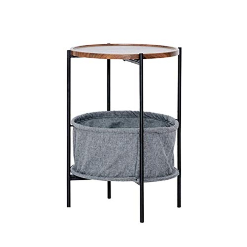 Yyqx comodino nordico comodino comodino con cestello portaoggetti in tessuto/struttura in metallo, vassoio rotondo in noce tavolino per salotto camera da letto studio comodino
