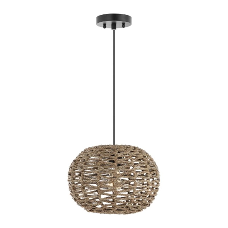 Berkshire 1-Light Pendant Black Metal with Natural Seagrass