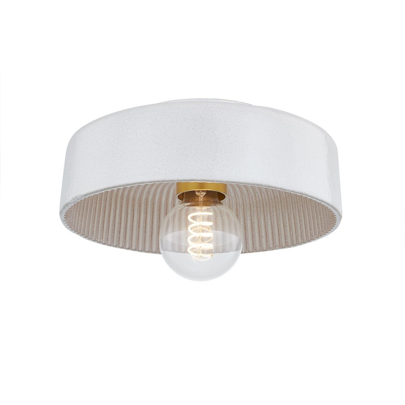 One Light Flush Mount from the Ray Collection in Aged Brass/ Ceramic Reactive White Finish by Mitzi