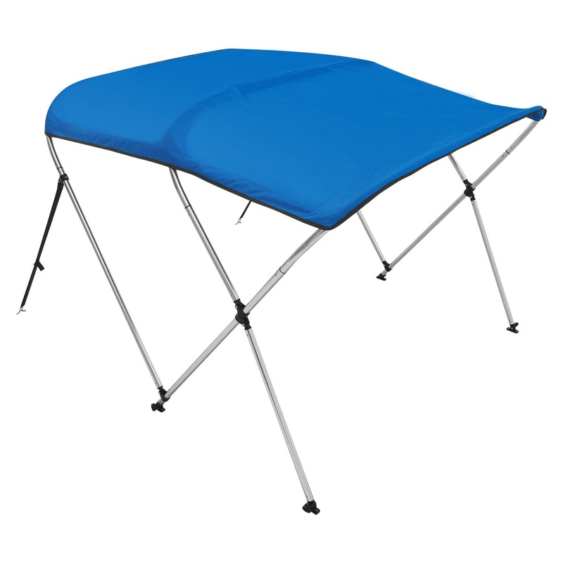 VEVOR 3 Bow Bimini Top Boat Cover, 900D Polyester Canopy with 1″ Aluminum Alloy Frame, Waterproof and Sun Shade, Includes Storage Boot, 2 Support Poles, 4 Straps, 6’L x 46″H x 61″-66″W, Pacific Blue