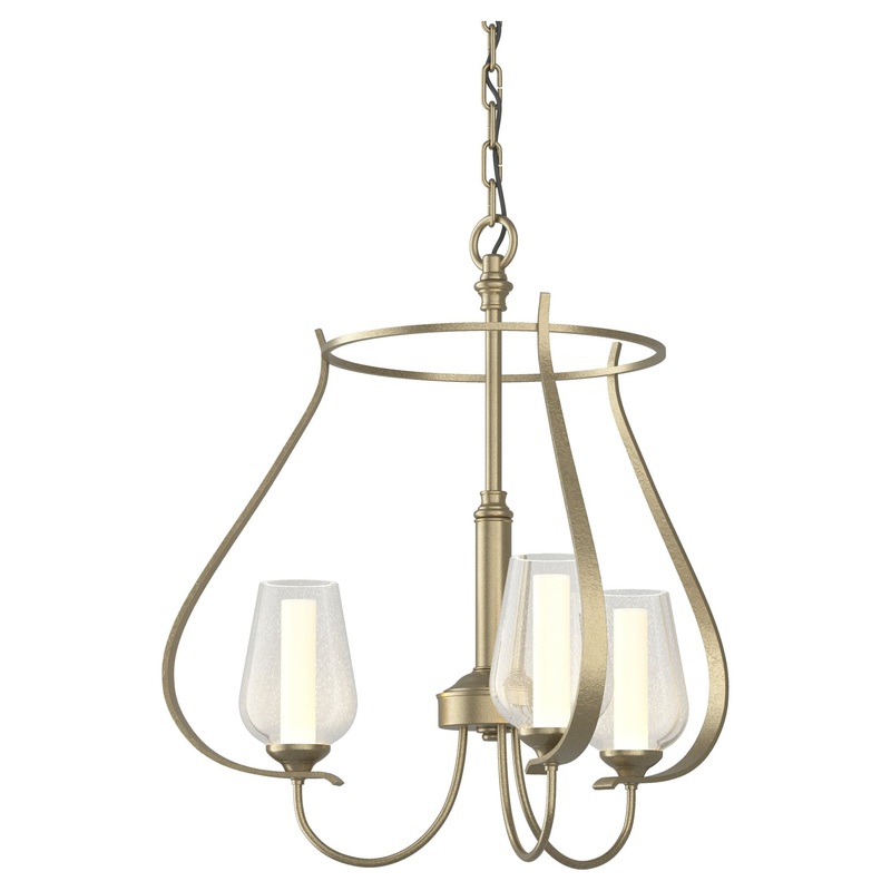 Flora 3-Arm Chandelier Soft Gold Seeded Glass with Opal Diffuser (ZS)