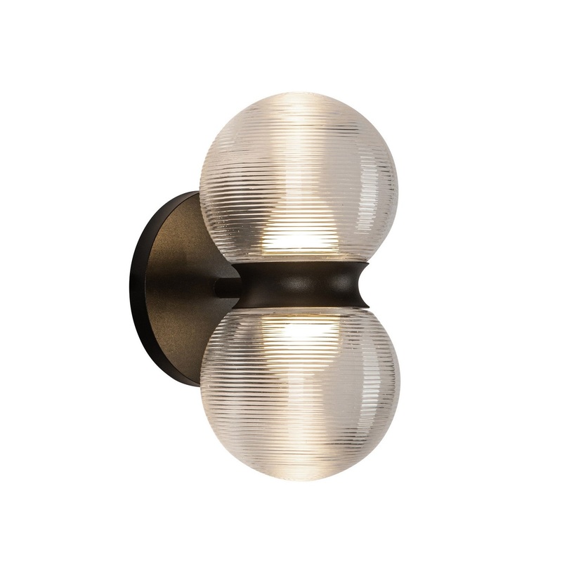 LED Exterior Wall Mount from the Peri Collection in Black/Clear Ribbed Glass Finish by Kuzco Lighting
