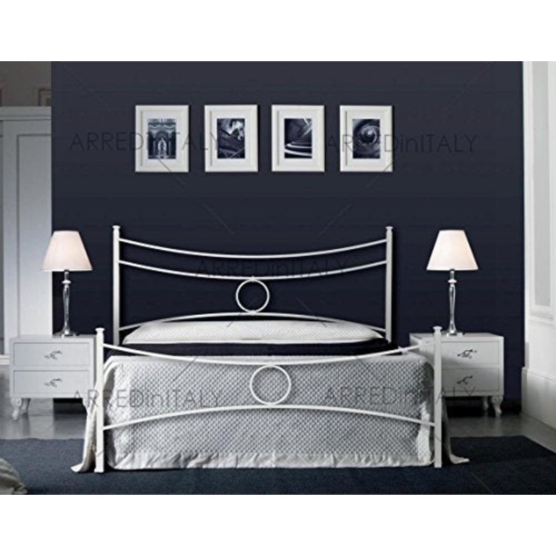 Letto Matrimoniale in Ferro Colore Bianco con PEDIERA PREDISPOSTO per Rete con Piedini 160 X 190 CM. Non Inclusa – Prodotto Made in Italy