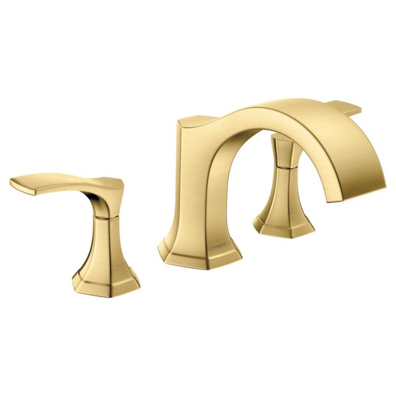 Roman Tub Trim Locarno Widespread 2 Lever Brushed Gold Optic ADA 4-7/8 Inch Spread 5.81 Gallons per Minute