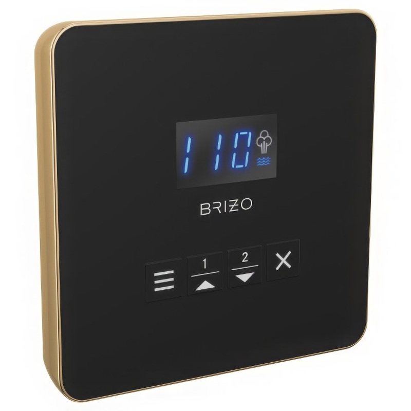 Steambath Control Mystix Linear Square Lumicoat Polished Gold Surface Mount Inside Steam Room Selectable RapidMist Patented Dual Sensor Technology