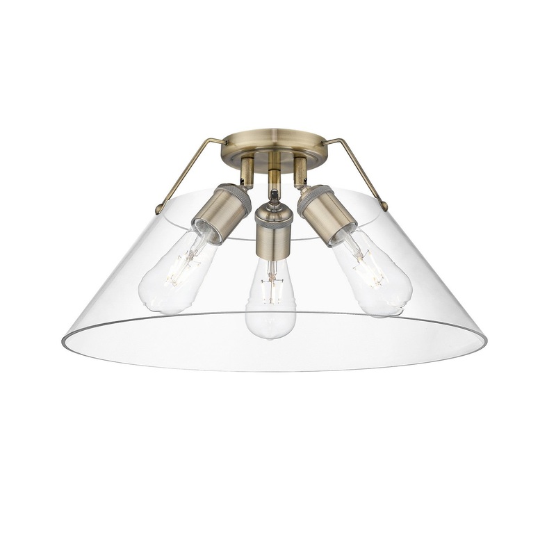 Three Light Flush Mount from the Orwell Collection in Aged Brass Finish by Golden