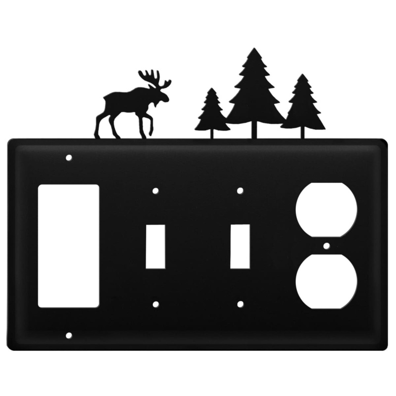 Village Wrought Iron EGSSO-22 Quad Moose & Pine Trees Single GFI Double Switch and Single Outlet Cover CUSTOM Product