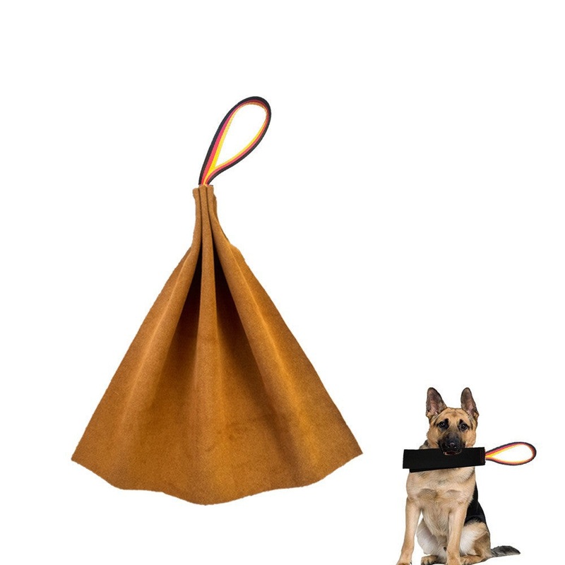 Brown Premium Full-Grain Leather Dog Training Tug – Interactive Bite Rag with Strong Loop Handle for Play & Drive Building