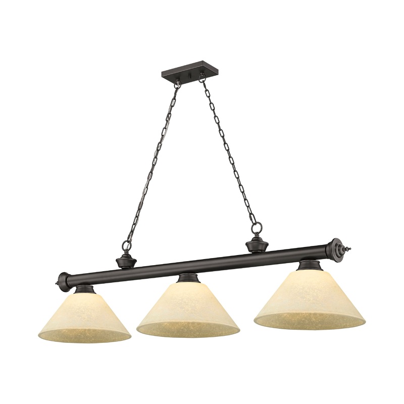Cordon 3-Light Billiard Bronze Cone Golden Mottle Glass