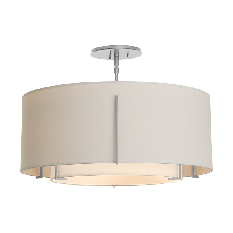 Exos Double Shade Semi-Flush Vintage Platinum Natural Anna Inner Shade & Flax Outer Shade