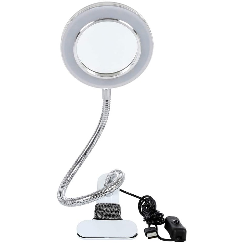 Lighting LED 8X Magnifying Lamp with Metal Clamp 360 Flexible Gooseneck and USB Plug Design for Tattoo, Manicure and Reading