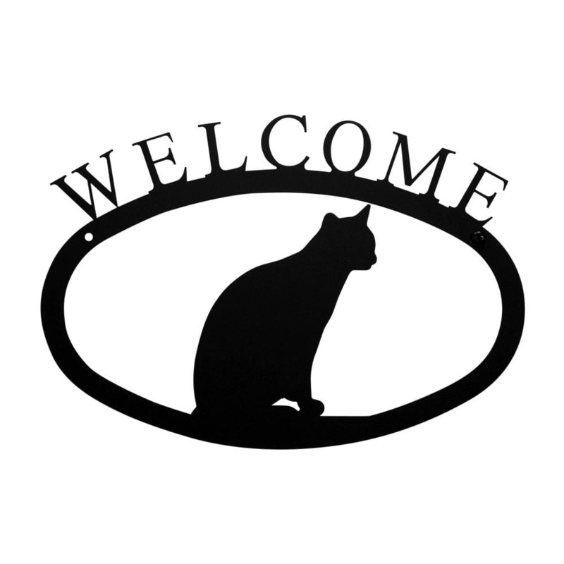 Village Wrought Iron WEL-246-S Cat Sitting Welcome Sign Small