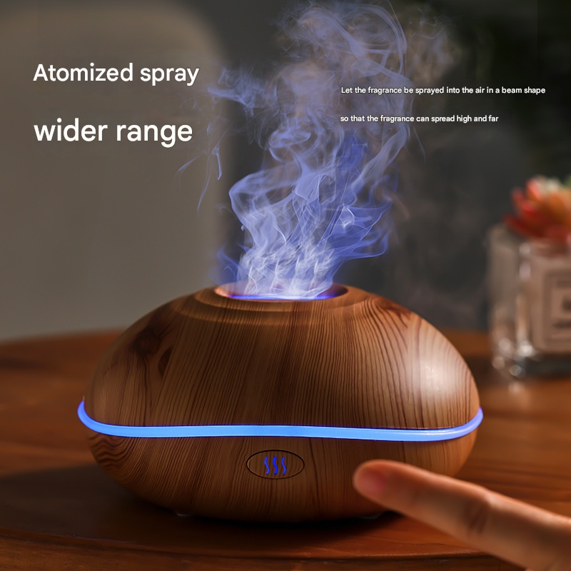 Wood grain Mini USB Aromatherapy Diffuser with Flame Projection – Portable Humidifier for Home and Car Use