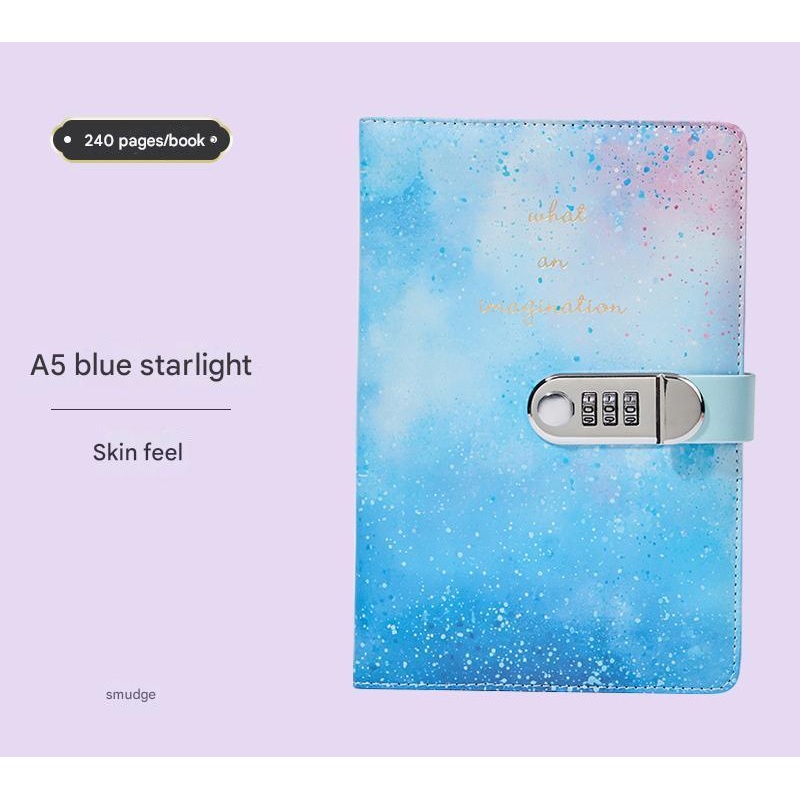 A5 Tie-Dye Journal with Combination Lock – 240 Pages, Soft Touch Cover Diary(Blue)