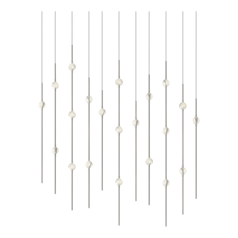 Aries 36″ Rectangle LED Pendant Satin Nickel with Clear Faceted Acrylic 3000K 10′ Adjustable Cord