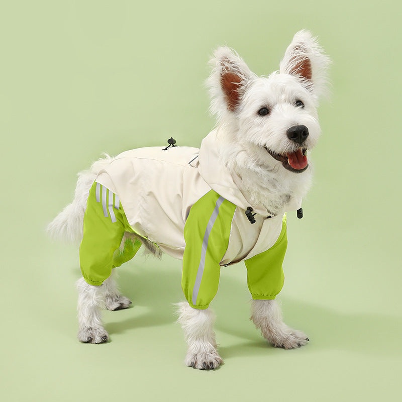 Colorblock (White Green) Dog Raincoat – Waterproof with Hood and Reflective Strips (Size S)