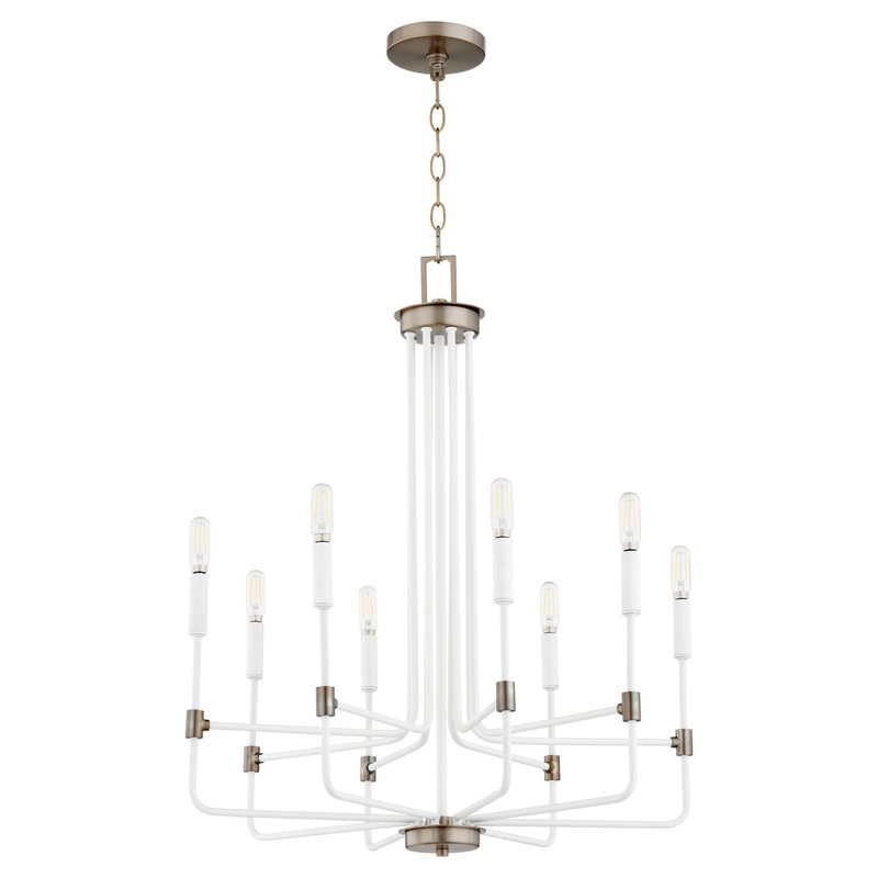 Eight Light Chandelier from the Davies Collection in Studio White w/ Dark Brass Finish by Quorum