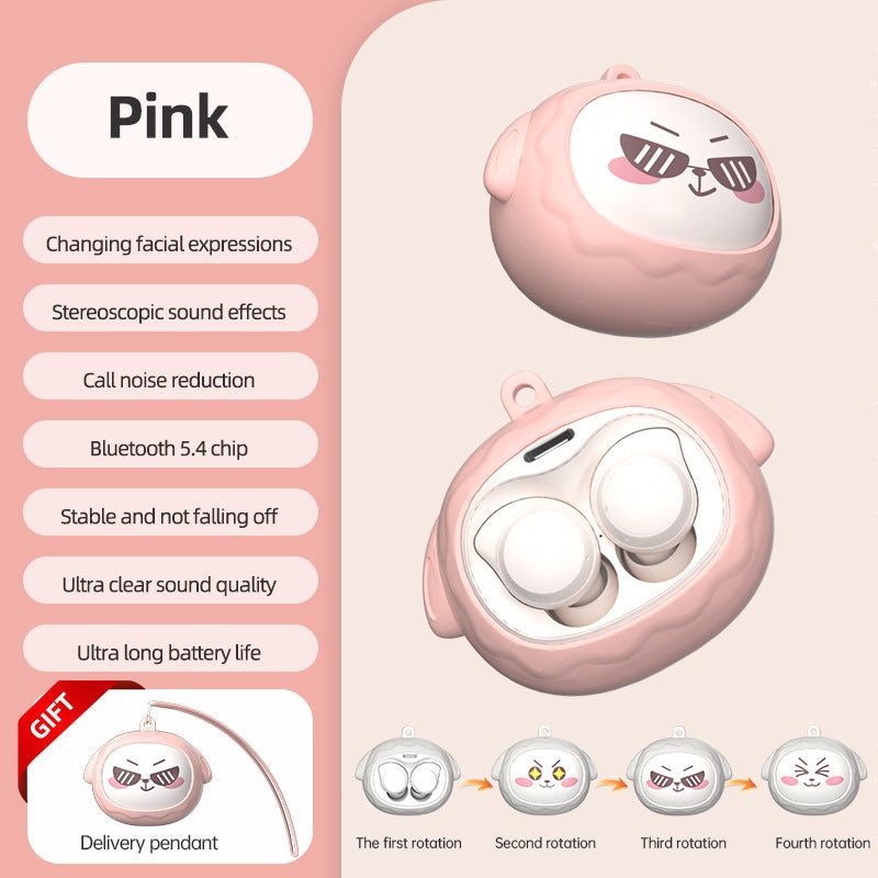 Fun Face-Changing TWS Earbuds with Rotating Case – Bluetooth 5.4, High-Quality Sound(pink)