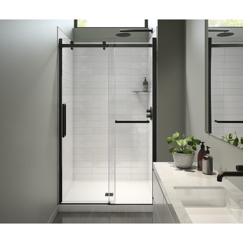 MAAX 138954-900-340-000 Halo Pro 44 -47 x 78  in. 8 mm Sliding Shower Door with Towel Bar for Alcove Installation with Clear glass in Matte Black