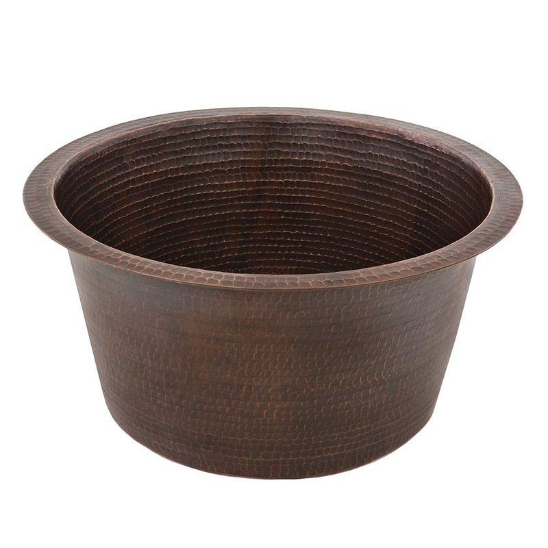 Premier Copper Products BR17DB 17-Inch Round Hammered Copper Prep Bar Sink
