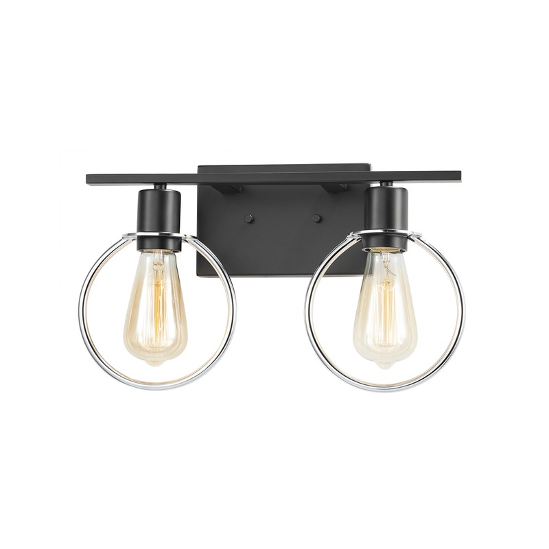 Two Light Bath Bar from the Volta Collection in Matte Black w/ Chrome Finish by Justice Designs