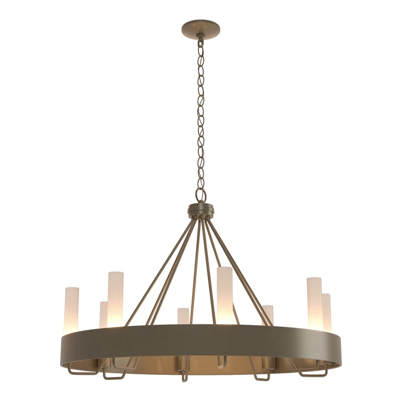 Banded Ring Chandelier Soft Gold Frosted Glass