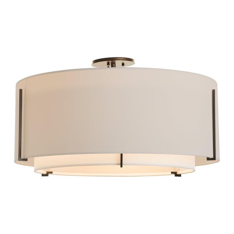 Exos Large Double Shade Semi-Flush Oil Rubbed Bronze Natural Anna Inner Shade & Flax Outer Shade