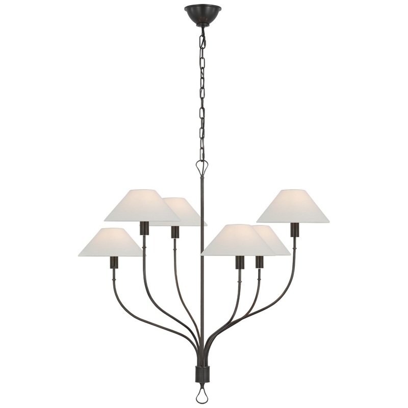 LED Chandelier from the Griffin Collection in Bronze And Chocolate Leather Finish by Visual Comfort Signature