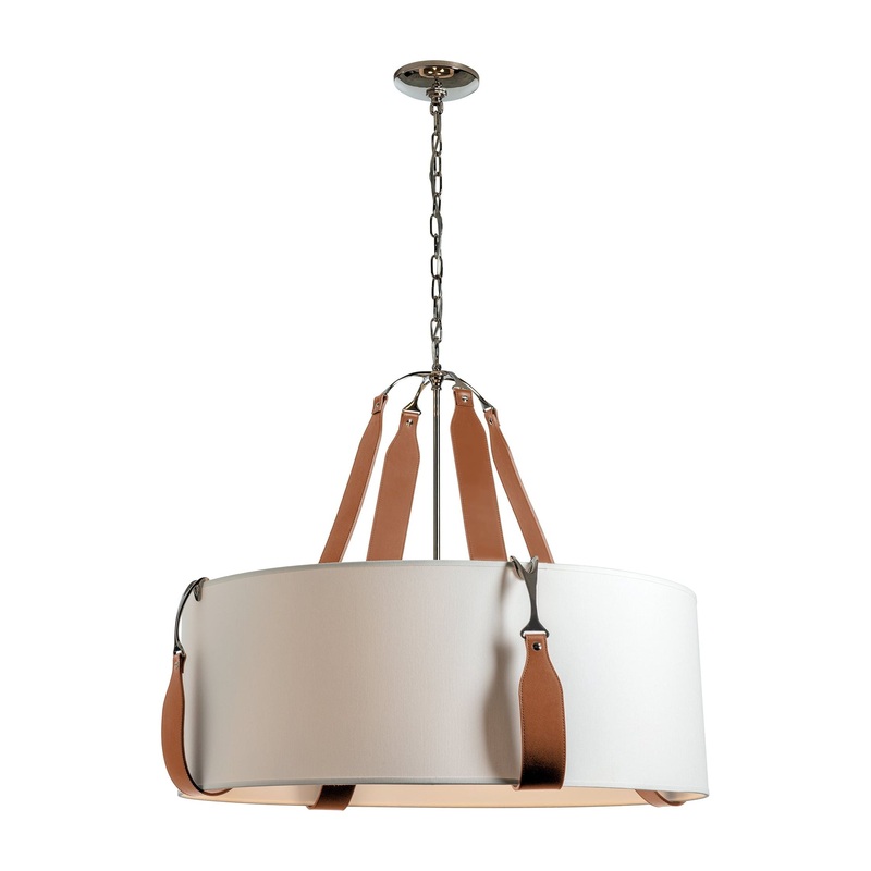 Saratoga Large Pendant Polished Nickel Chestnut Leather Natural Anna Shade (SF)