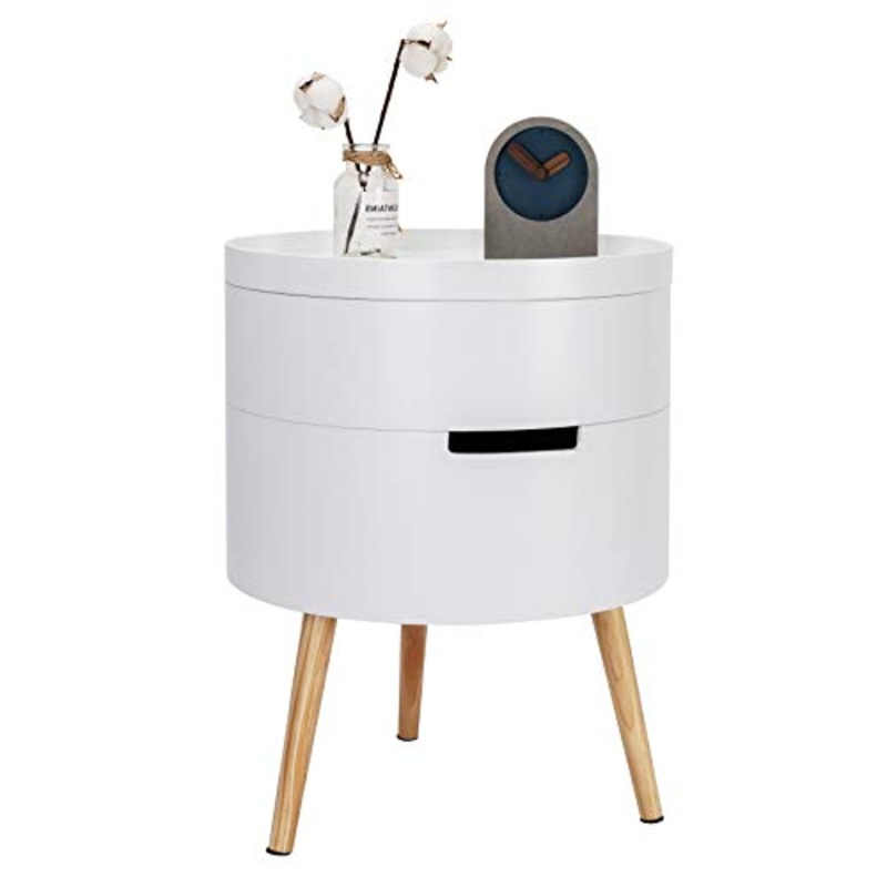 WOLTU TS50ws-1 Comodino Rotondo Contenitore Organizzatore da Letto Tavolino da Salotto in Legno Bianco