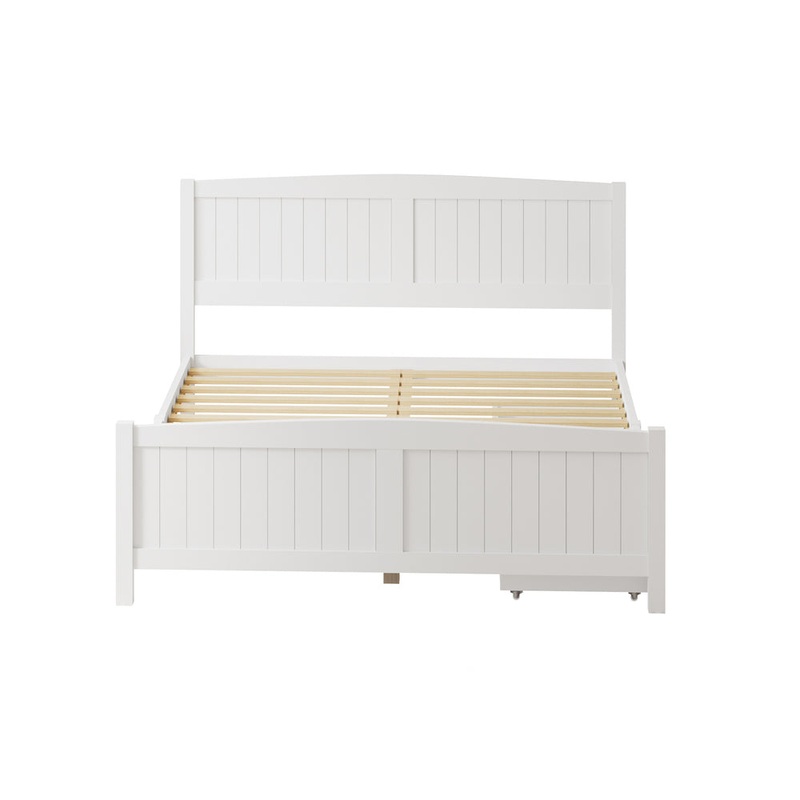 Wooden Bed Frame Queen Size with Trundle Drawers White