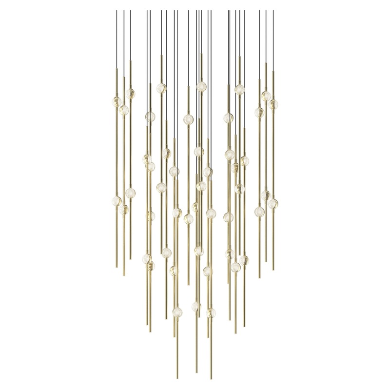 Aries 25″ Round LED Pendant Satin Brass with Clear Faceted Acrylic 3000K 20′ Adjustable Cord