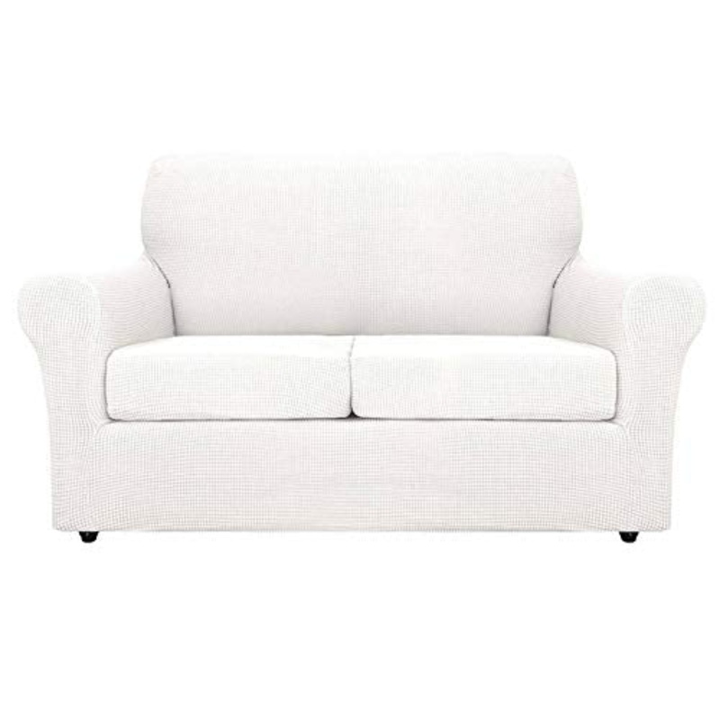 CLGTY Copridivano Elasticizzato, Jacquard Spandex Fodera per Divano per Soggiorno Antiscivolo Copriseduta Divano Lavabile Sofa Protettore-Bianca-2 Posti