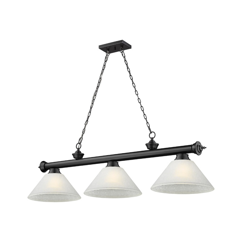 Cordon 3-Light Billiard Matte Black Cone White Linen Glass