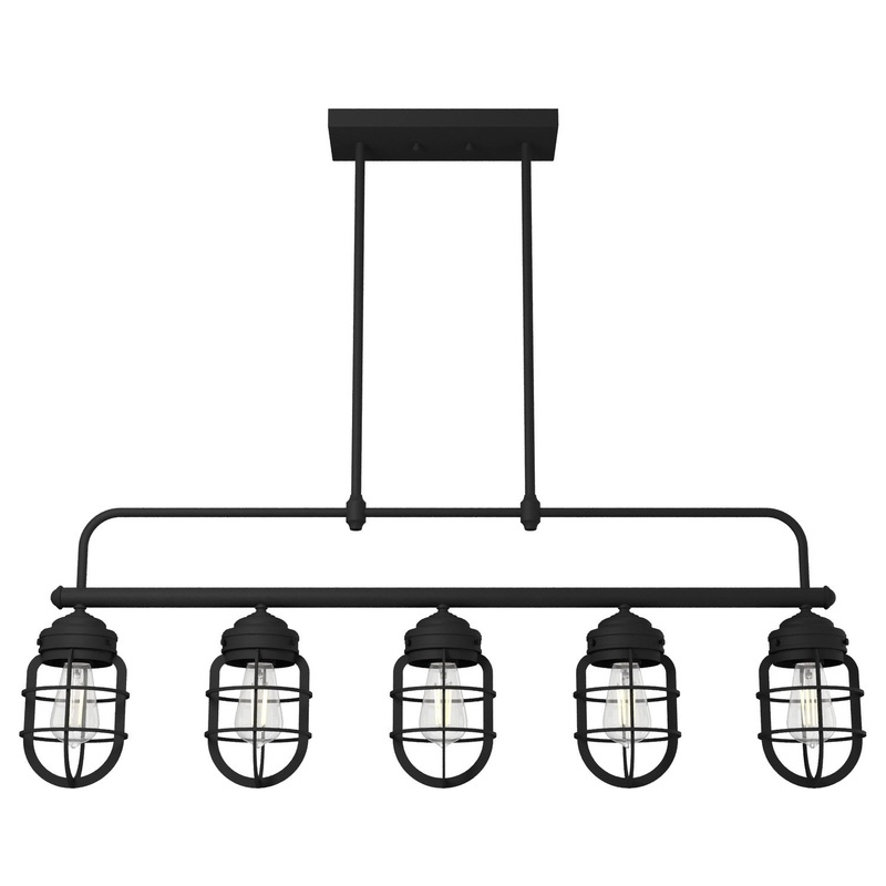 Five Light Linear Chandelier from the Starklake Collection in Natural Black Iron Finish by Hunter