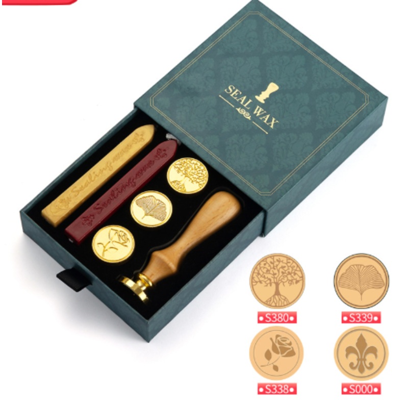 Green Box 2-Piece Retro Sealing Wax Stamp Set – 11.3 x 11.3 x 3.6 cm DIY Gift Box Kit for Handmade Crafts