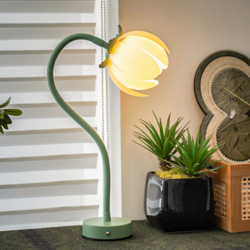 Green LED Tulip Desk Lamp – Flexible Gooseneck, Decorative Flower Table Light