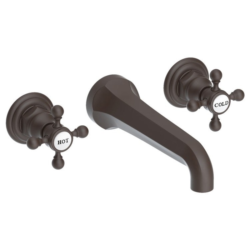 Lavatory Faucet Astor Wall Mount 8 Inch Spread 2 Cross ADA Watersense Oil Rubbed Bronze 1.2 Gallons Per Minute Brass Less Drain Spout Reach 7-1/2 Inch