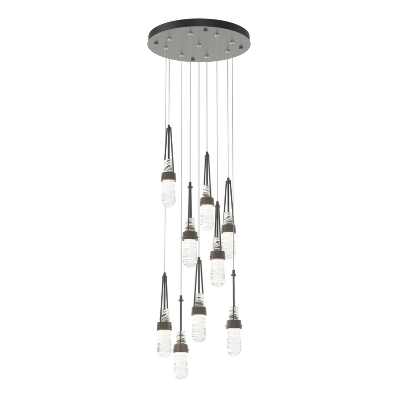Link 9-Light Blown Glass Pendant Natural Iron Clear Glass with White Threading (YJ)