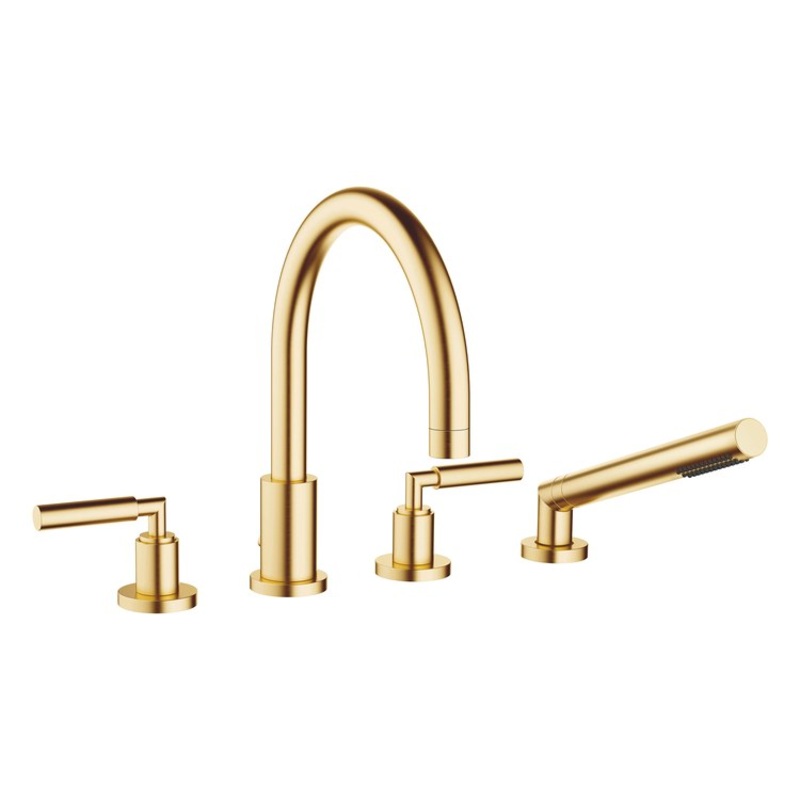 Tub Filler TARA Mixer for Deck Mount with Handshower 2 Lever ADA Brushed Durabrass