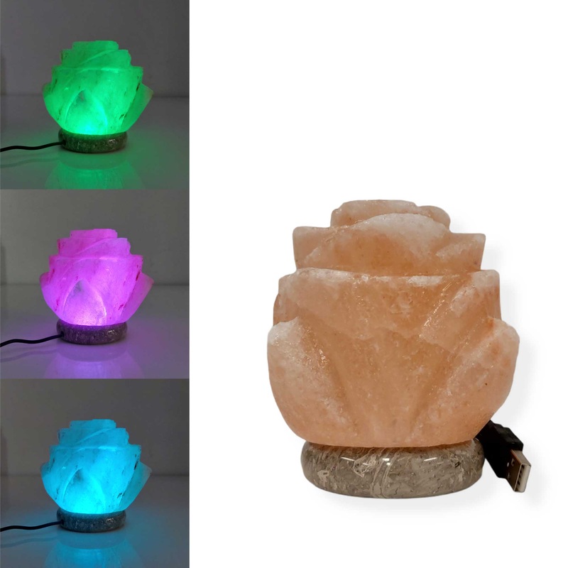 USB Colour Changing Salt Himalayan Lamp – Flower Shape Pink Rock LED Light