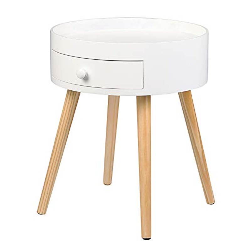 WOLTU Comodino Rotondo con Cassetto per Camera da Letto Organizzatore da Letto Tavolino da Salotto in Legno Bianco 38 cm TS111ws
