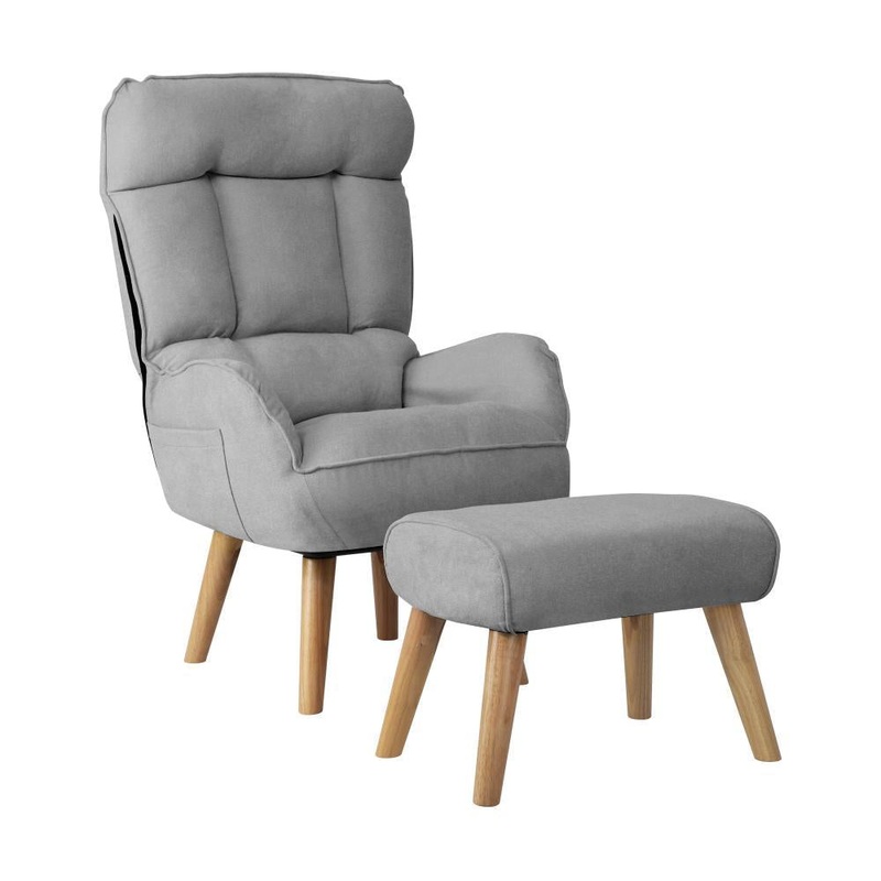 Armchair wit Stool 360 Swivel Seat Grey