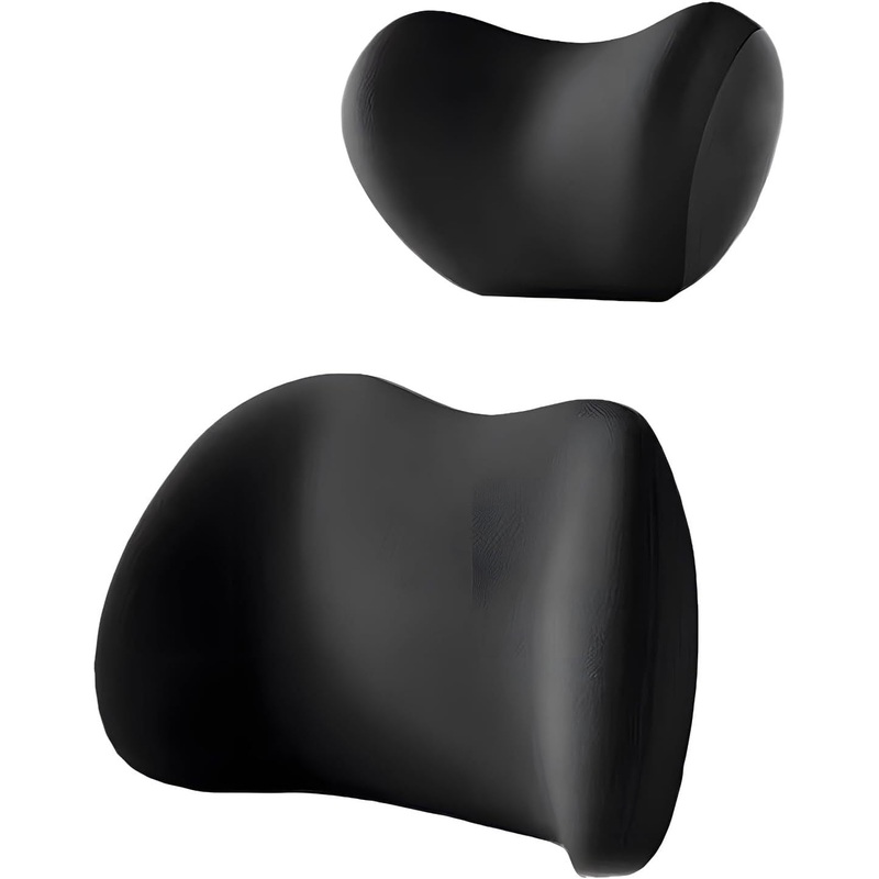 Black Ergonomic Memory Foam Car Headrest & Lumbar Support Cushion Set – Driving Comfort Neck & Back Pillow